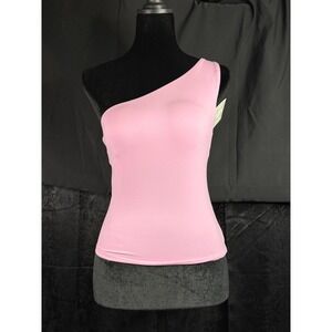 Pink One Shoulder Tank Top with Built-in Shelf Bra Asymmetric Activewear Small
